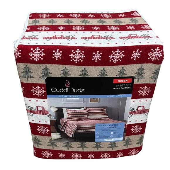 Cuddl Duds Other - Cuddl Duds Festive Holiday Red Truck Heavyweight Queen Flannel Sheets Winter NWT